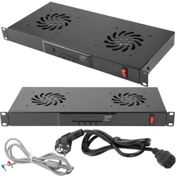 Panel wentylacyjny LCD poziomy LANBERG 1U z termostatem do szafy RACK 19" 2 wentylatory 230V czarny