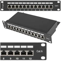 Patch panel 12x port LANBERG do szafy RACK 10" 1U KAT6 czarny