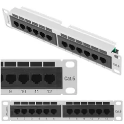 Patch panel 12x port LANBERG do szafy RACK 10" KAT6 szary