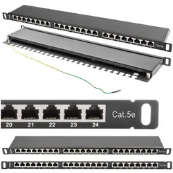 Patch panel 24x port 0.5U LANBERG do szafy RACK 19" KAT.5E ekranowany czarny