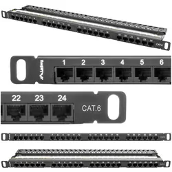 Patch panel 24x port 0.5U LANBERG do szafy RACK 19" KAT.6 czarny