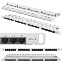 Patch panel 24x port 0.5U LANBERG do szafy RACK 19" KAT.6 szary