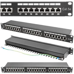 Patch panel 24x port 1U LANBERG do szafy RACK 19" KAT.5E ekranowany czarny