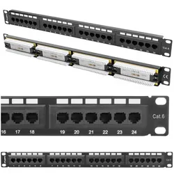 Patch panel 24x port 1U LANBERG do szafy RACK 19" KAT.6 czarny