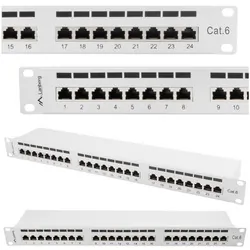 Patch panel 24x port 1U LANBERG do szafy RACK 19" KAT.6 ekranowany szary