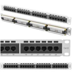 Patch panel 24x port 1U LANBERG do szafy RACK 19" KAT.6 szary