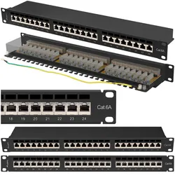 Patch panel 24x port 1U LANBERG do szafy RACK 19" KAT.6A ekranowany czarny