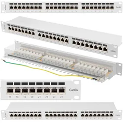 Patch panel 24x port 1U LANBERG do szafy RACK 19" KAT.6A ekranowany szary