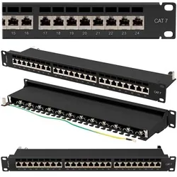 Patch panel 24x port 1U LANBERG do szafy RACK 19" KAT.7 ekranowany czarny