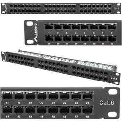Patch panel 48x port 1U LANBERG do szafy RACK 19" KAT.6 czarny