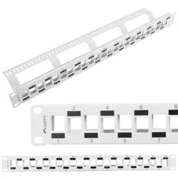 Patch panel pusty 24x port LANBERG do szafy RACK 19" 1U naprzemienny z organizerem do modułów keystone szary