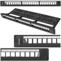 Patch panel pusty 24x port LANBERG do szafy RACK 19" 1U z organizerem do modułów keystone czarny