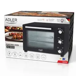 Piekarnik elektryczny 48L Adler AD 6026   blacha do pieczenia   ruszt z uchwytem   rożen