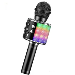 Podświetlany mikrofon bezprzewodowy LED Bluetooth WS858L karaoke czarny