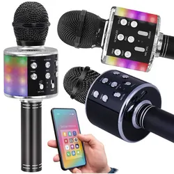 Podświetlany mikrofon bezprzewodowy LED Bluetooth WS858L karaoke czarny