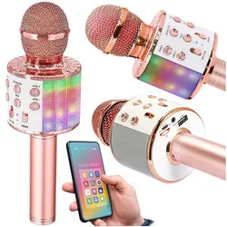 Podświetlany mikrofon bezprzewodowy LED Bluetooth WS858L karaoke miedziany