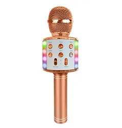 Podświetlany mikrofon bezprzewodowy LED Bluetooth WS858L karaoke miedziany