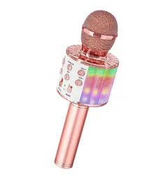 Podświetlany mikrofon bezprzewodowy LED Bluetooth WS858L karaoke miedziany