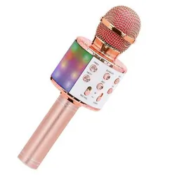 Podświetlany mikrofon bezprzewodowy LED Bluetooth WS858L karaoke miedziany