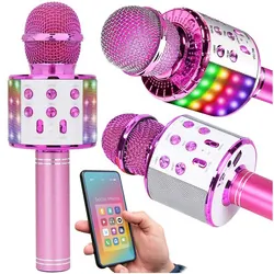 Podświetlany mikrofon bezprzewodowy LED Bluetooth WS858L karaoke różowy