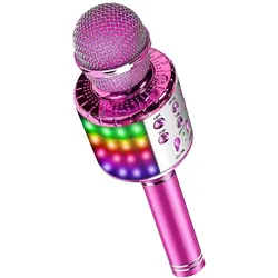 Podświetlany mikrofon bezprzewodowy LED Bluetooth WS858L karaoke różowy