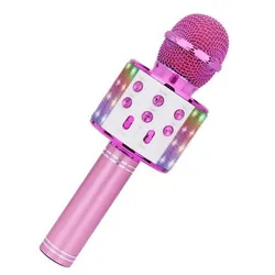 Podświetlany mikrofon bezprzewodowy LED Bluetooth WS858L karaoke różowy