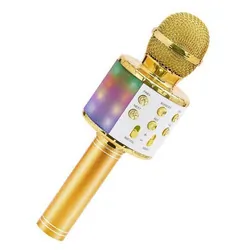 Podświetlany mikrofon bezprzewodowy LED Bluetooth WS858L karaoke złoty