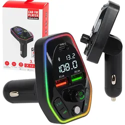 Podświetlany transmiter FM T-05 Bluetooth 5.0 SD USB QC3.0 USB-C PD