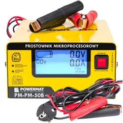 Prostownik mikroprocesorowy akumulatorowy 12/24V Powermat PM-PM-50B 8-etapowy LCD