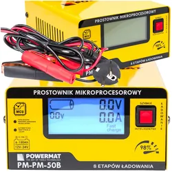 Prostownik mikroprocesorowy akumulatorowy 12/24V Powermat PM-PM-50B 8-etapowy LCD