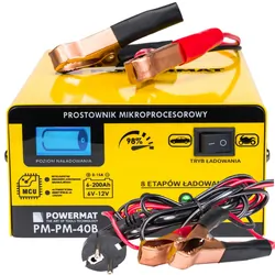 Prostownik mikroprocesorowy akumulatorowy 6/12V Powermat PM-PM-40B 8-etapowy LCD