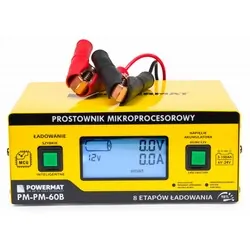 Prostownik mikroprocesorowy akumulatorowy 6V - 24V Powermat PM-PM-60B 8-etapowy LCD