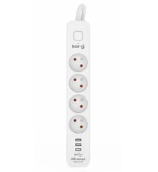 Przedłużacz przeciwprzepięciowy Kerg z wyłącznikiem 4 gniazda z uziemieniem   3x USB 1,5m 16A