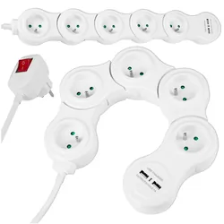 Przedłużacz sieciowy typu snake Rebel 5x230V   2xUSB 1.5m