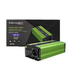 Przetwornica napięcia 3w1 UPS ładowarka akumulatorów Qoltec Monolith 12V/230V 300W/600W Czysty Sinus