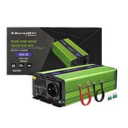Przetwornica napięcia 3w1 UPS ładowarka akumulatorów Qoltec Monolith 12V/230V 300W/600W Czysty Sinus