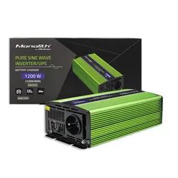 Przetwornica napięcia 3w1 UPS ładowarka akumulatorów Qoltec Monolith 12V/230V 600W/1200W Czysty Sinus