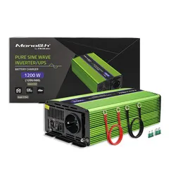 Przetwornica napięcia 3w1 UPS ładowarka akumulatorów Qoltec Monolith 12V/230V 600W/1200W Czysty Sinus