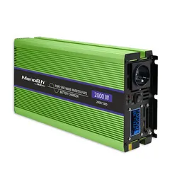 Przetwornica napięcia 3w1 UPS ładowarka akumulatorów Qoltec Monolith LCD 12V/230V 1000W/2000W Czysty Sinus