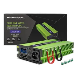 Przetwornica napięcia 3w1 UPS ładowarka akumulatorów Qoltec Monolith LCD 12V/230V 1000W/2000W Czysty Sinus