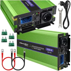 Przetwornica napięcia 3w1 UPS ładowarka akumulatorów Qoltec Monolith LCD 12V/230V 1000W/2000W Czysty Sinus