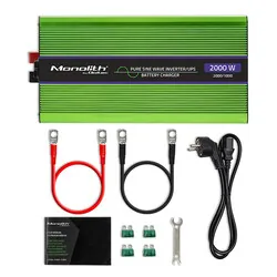 Przetwornica napięcia 3w1 UPS ładowarka akumulatorów Qoltec Monolith LCD 12V/230V 1000W/2000W Czysty Sinus
