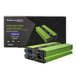 Przetwornica napięcia 3w1 UPS ładowarka akumulatorów Qoltec Monolith LCD 12V/230V 1000W/2000W Czysty Sinus