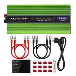 Przetwornica napięcia 3w1 UPS ładowarka akumulatorów Qoltec Monolith LCD 12V/230V 2500W/5000W Czysty Sinus
