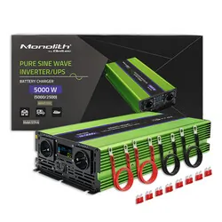 Przetwornica napięcia 3w1 UPS ładowarka akumulatorów Qoltec Monolith LCD 12V/230V 2500W/5000W Czysty Sinus