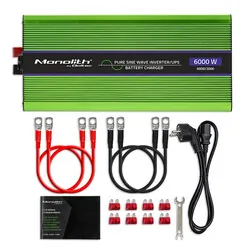 Przetwornica napięcia 3w1 UPS ładowarka akumulatorów Qoltec Monolith LCD 12V/230V 3000W/6000W Czysty Sinus