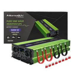 Przetwornica napięcia 3w1 UPS ładowarka akumulatorów Qoltec Monolith LCD 12V/230V 3000W/6000W Czysty Sinus