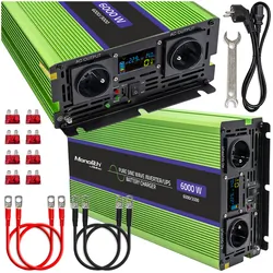 Przetwornica napięcia 3w1 UPS ładowarka akumulatorów Qoltec Monolith LCD 12V/230V 3000W/6000W Czysty Sinus