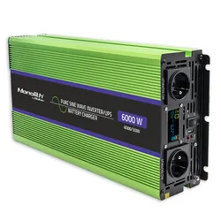 Przetwornica napięcia 3w1 UPS ładowarka akumulatorów Qoltec Monolith LCD 12V/230V 3000W/6000W Czysty Sinus