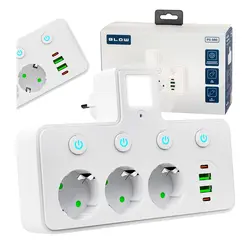 Rozgałęźnik PS-380 3-Gniazda 2xUSB 2xUSB-C z lampką PIR biały